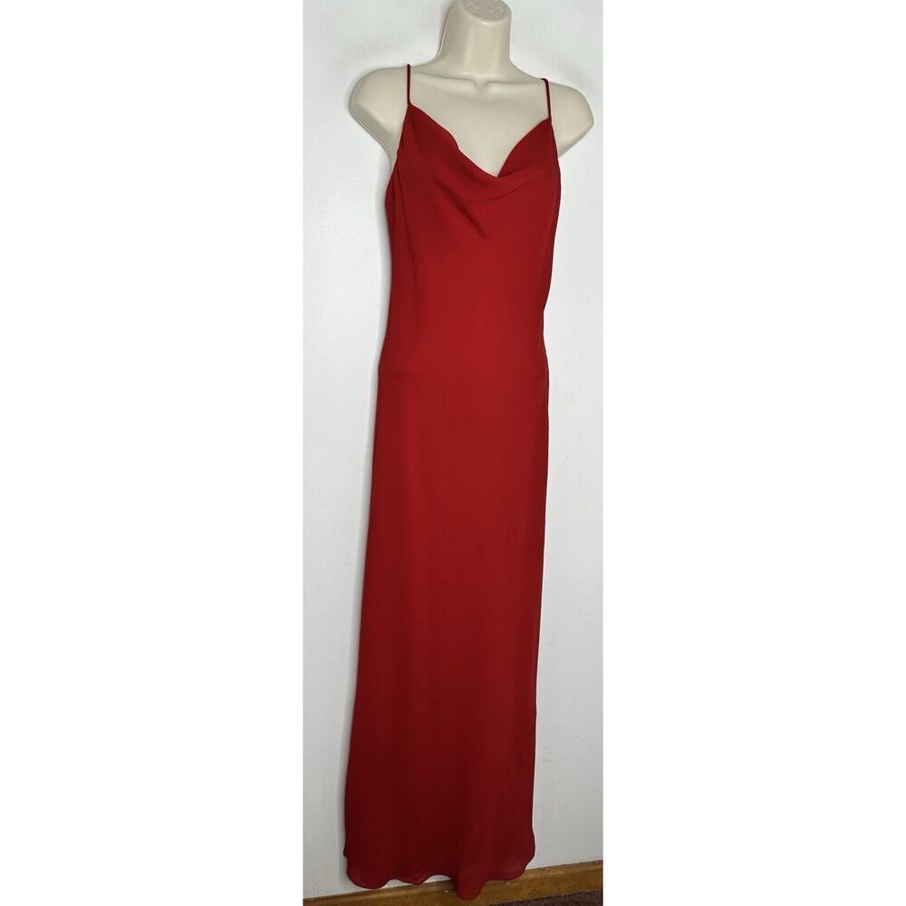 TRIO NEW YORK Vintage Red Draped Neck Chiffon Slip Maxi Dress Gown Size 8 - Picture 2 of 7